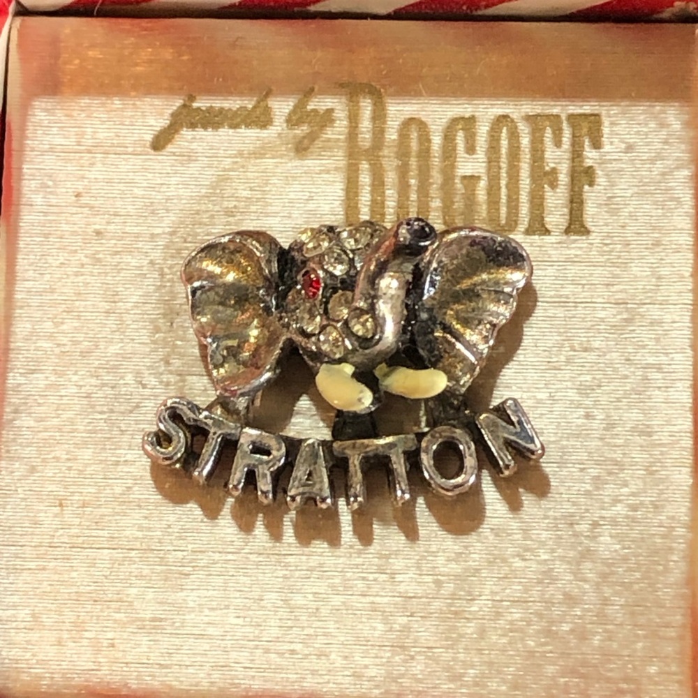 Jewels by Borgoff Vintage Elephant Clear and Red Rhinestone Stratton Brooch